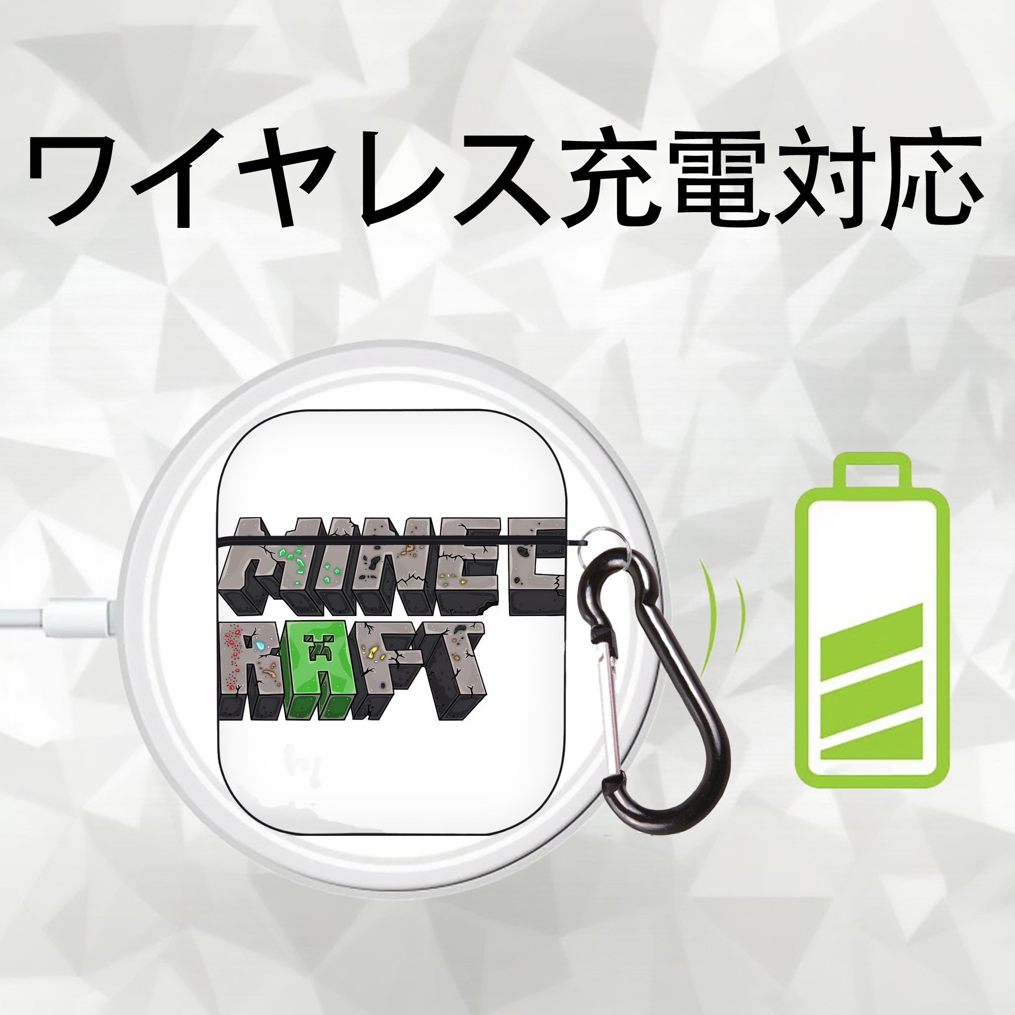 マインクラフト ブロックの世界 Minecraft MC Block world AirPods 第2世代保護ケース ハードシェル ブラック 耐衝撃・防指紋・カラビナ付き