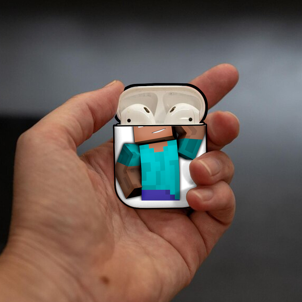 マインクラフト ブロックの世界 Minecraft MC Block world AirPods 第2世代保護ケース ハードシェル ブラック 耐衝撃・防指紋・カラビナ付き