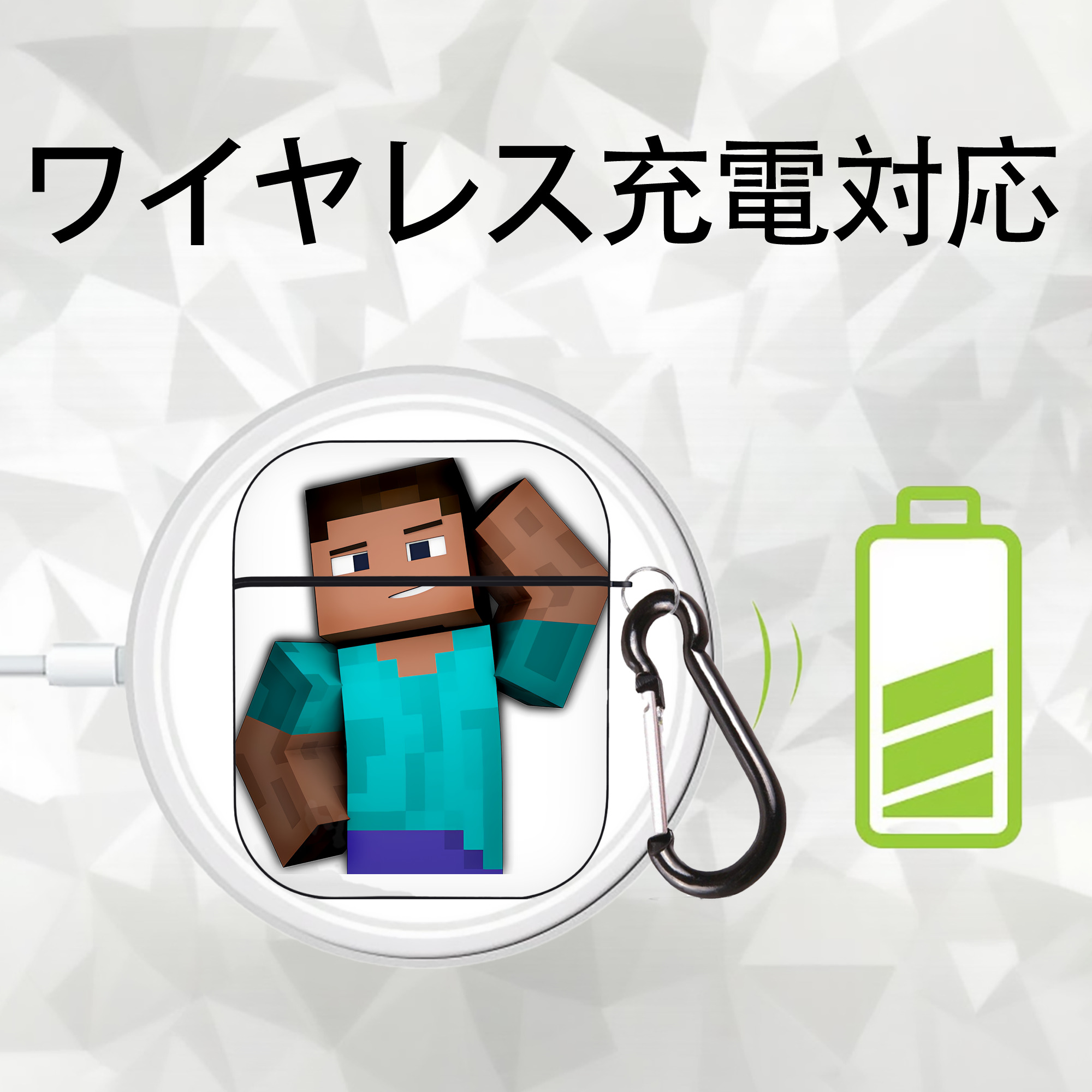 マインクラフト ブロックの世界 Minecraft MC Block world AirPods 第2世代保護ケース ハードシェル ブラック 耐衝撃・防指紋・カラビナ付き