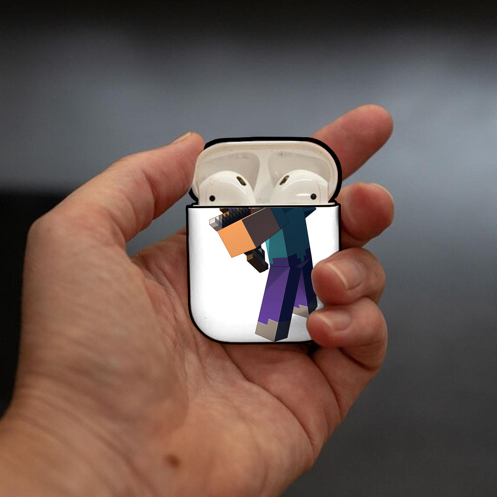 マインクラフト ブロックの世界 Minecraft MC Block world AirPods 第2世代保護ケース ハードシェル ブラック 耐衝撃・防指紋・カラビナ付き