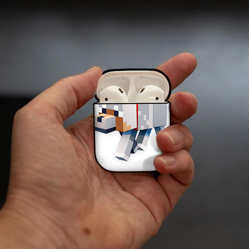 マインクラフト ブロックの世界 Minecraft MC Block world AirPods 第2世代保護ケース ハードシェル ブラック 耐衝撃・防指紋・カラビナ付き