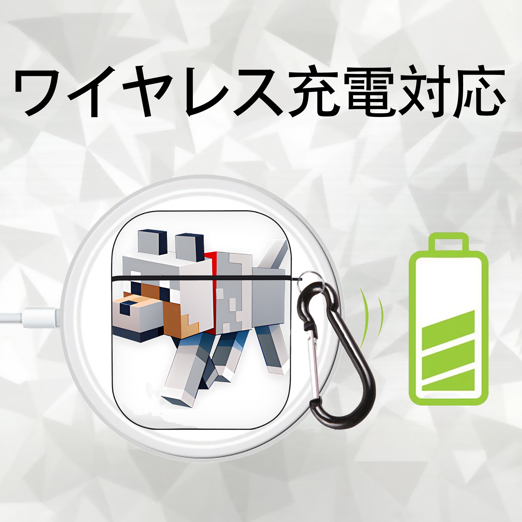 マインクラフト ブロックの世界 Minecraft MC Block world AirPods 第2世代保護ケース ハードシェル ブラック 耐衝撃・防指紋・カラビナ付き