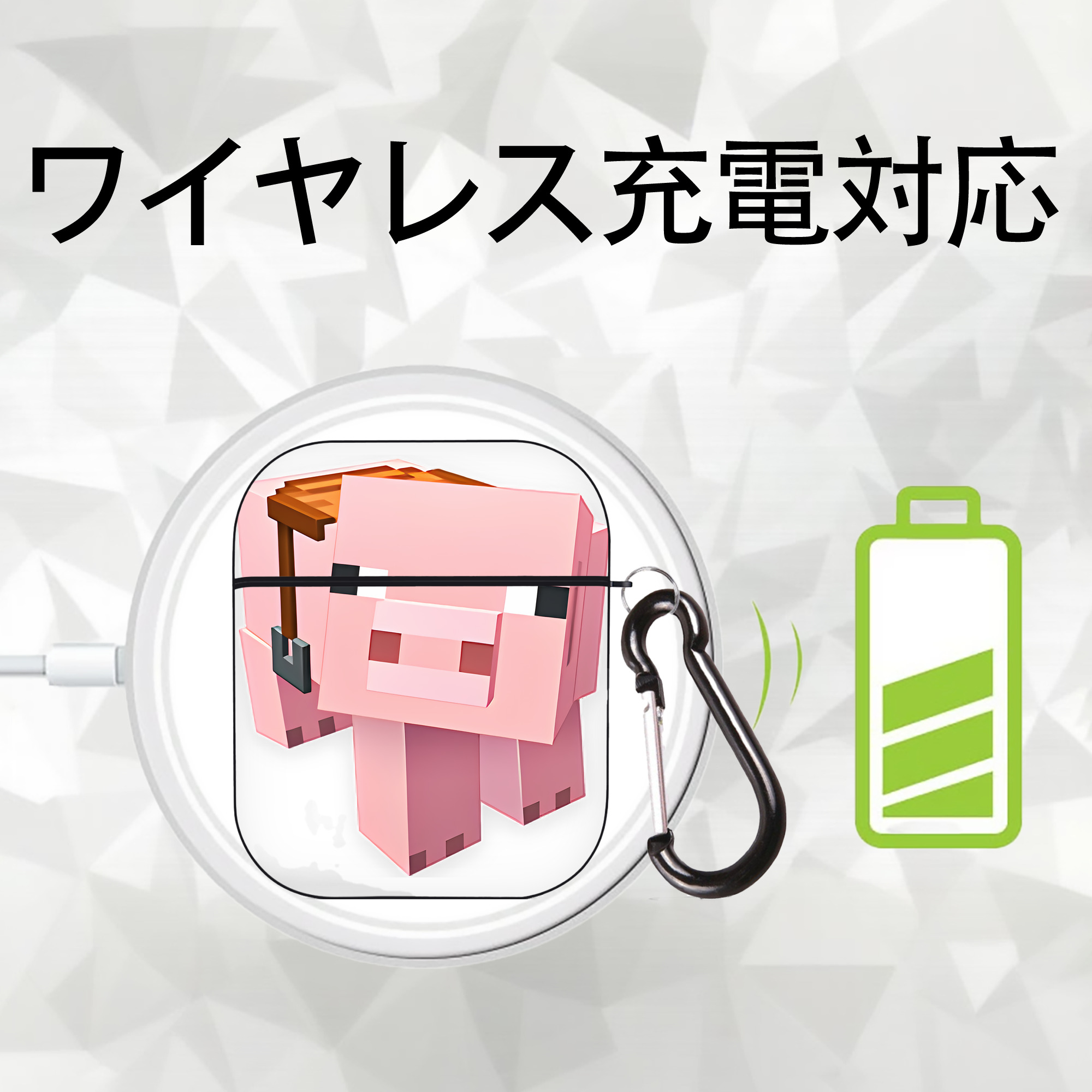 マインクラフト ブロックの世界 Minecraft MC Block world AirPods 第2世代保護ケース ハードシェル ブラック 耐衝撃・防指紋・カラビナ付き