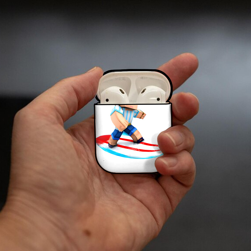 マインクラフト ブロックの世界 Minecraft MC Block world AirPods 第2世代保護ケース ハードシェル ブラック 耐衝撃・防指紋・カラビナ付き