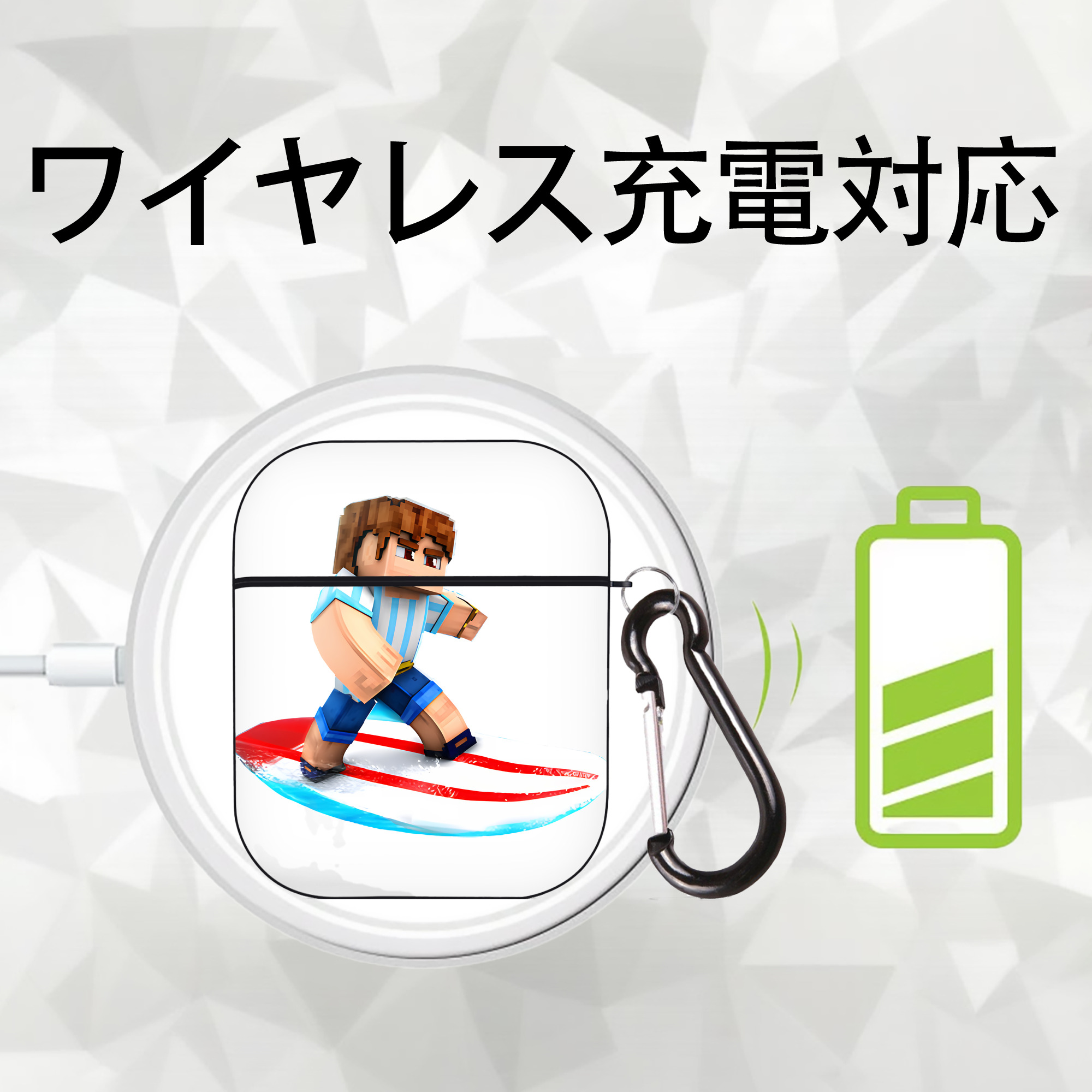 マインクラフト ブロックの世界 Minecraft MC Block world AirPods 第2世代保護ケース ハードシェル ブラック 耐衝撃・防指紋・カラビナ付き