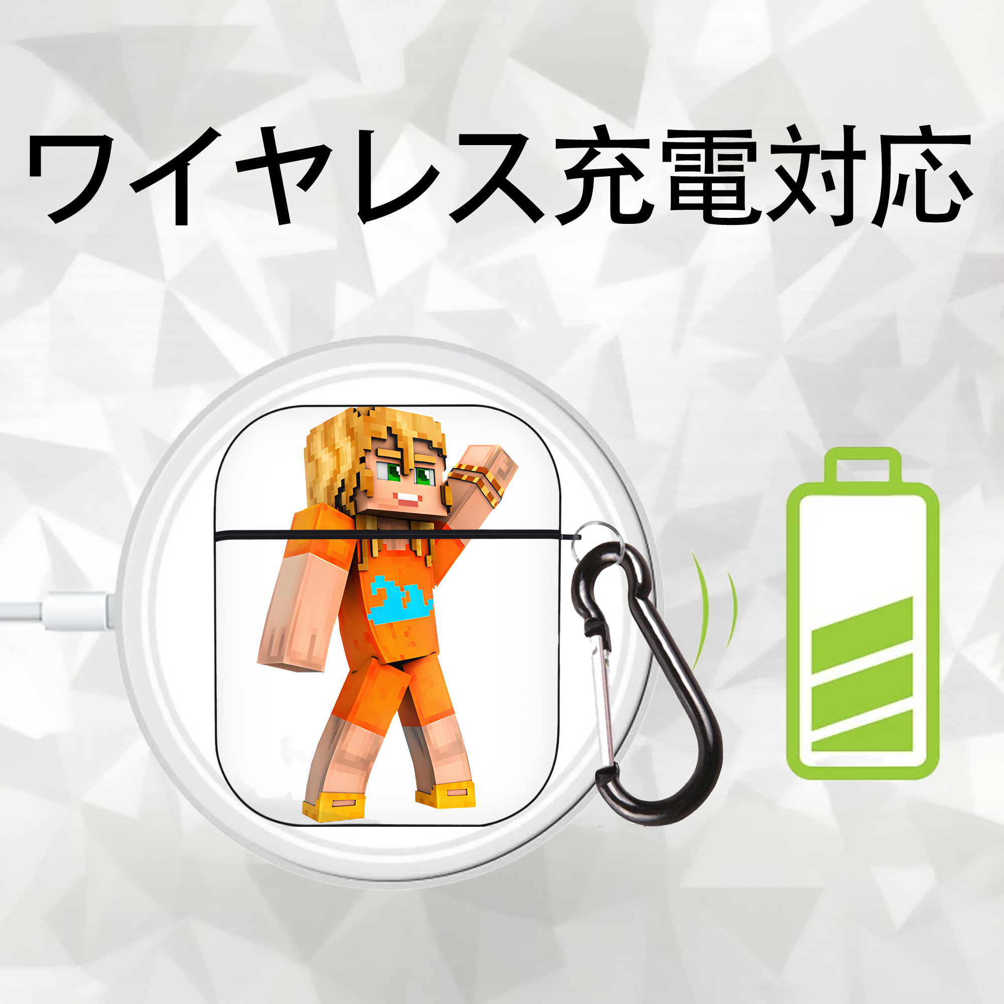 マインクラフト ブロックの世界 Minecraft MC Block world AirPods 第2世代保護ケース ハードシェル ブラック 耐衝撃・防指紋・カラビナ付き