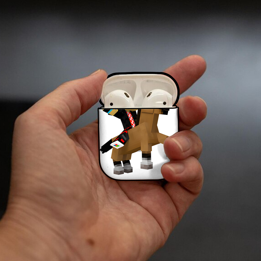 マインクラフト ブロックの世界 Minecraft MC Block world AirPods 第2世代保護ケース ハードシェル ブラック 耐衝撃・防指紋・カラビナ付き