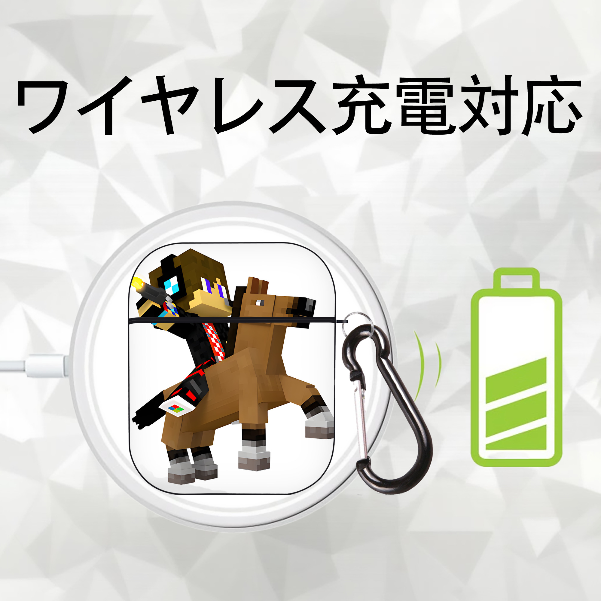 マインクラフト ブロックの世界 Minecraft MC Block world AirPods 第2世代保護ケース ハードシェル ブラック 耐衝撃・防指紋・カラビナ付き