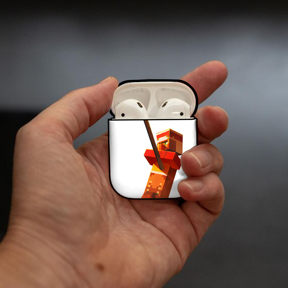 マインクラフト ブロックの世界 Minecraft MC Block world AirPods 第2世代保護ケース ハードシェル ブラック 耐衝撃・防指紋・カラビナ付き
