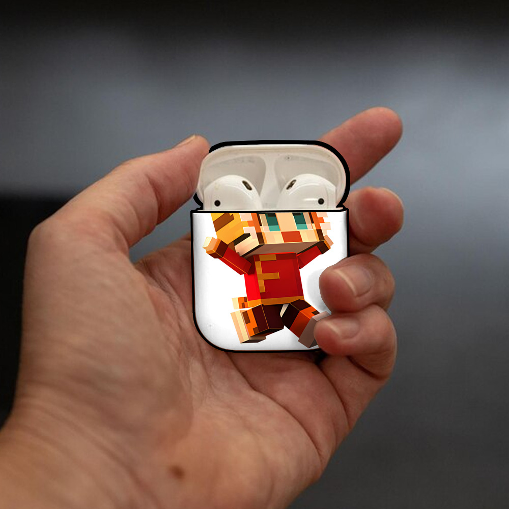マインクラフト ブロックの世界 Minecraft MC Block world AirPods 第2世代保護ケース ハードシェル ブラック 耐衝撃・防指紋・カラビナ付き