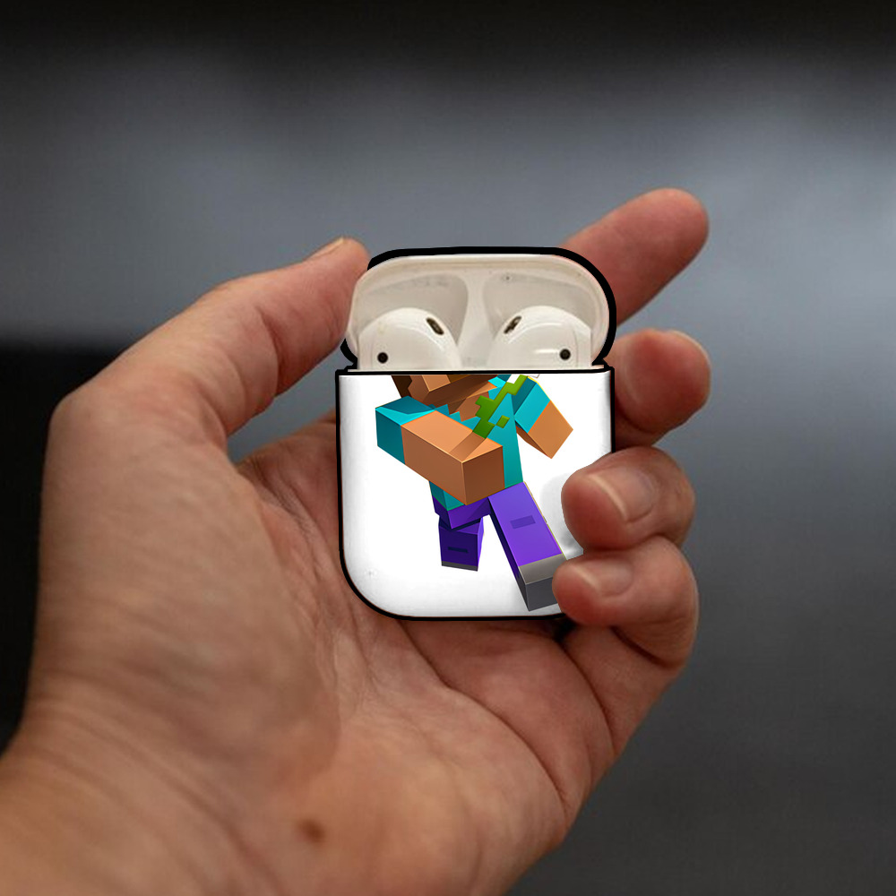 マインクラフト ブロックの世界 Minecraft MC Block world AirPods 第2世代保護ケース ハードシェル ブラック 耐衝撃・防指紋・カラビナ付き