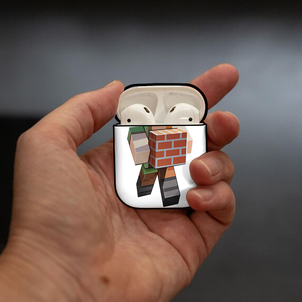 マインクラフト ブロックの世界 Minecraft MC Block world AirPods 第2世代保護ケース ハードシェル ブラック 耐衝撃・防指紋・カラビナ付き