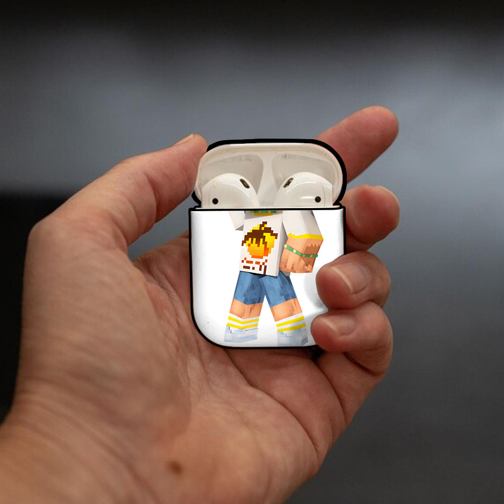 マインクラフト ブロックの世界 Minecraft MC Block world AirPods 第2世代保護ケース ハードシェル ブラック 耐衝撃・防指紋・カラビナ付き