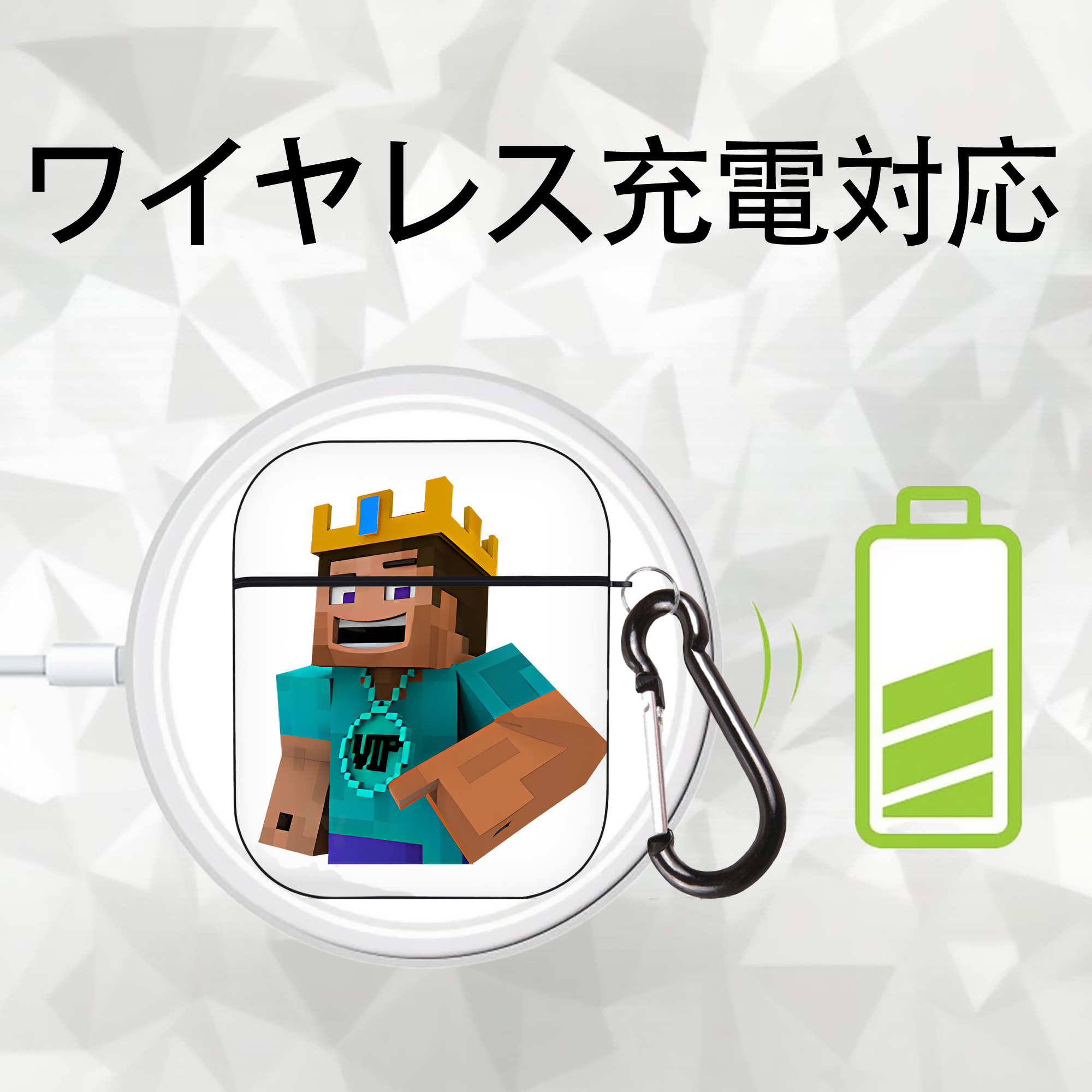 マインクラフト ブロックの世界 Minecraft MC Block world AirPods 第2世代保護ケース ハードシェル ブラック 耐衝撃・防指紋・カラビナ付き