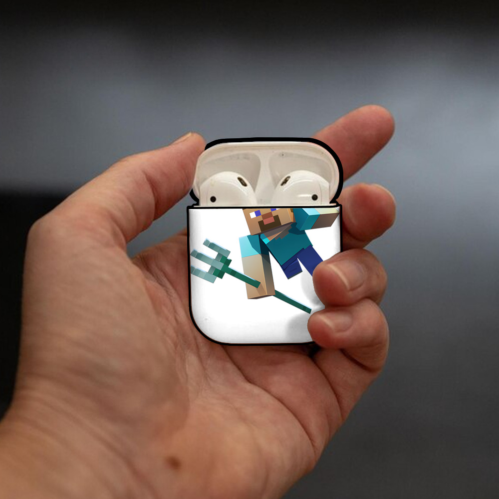 マインクラフト ブロックの世界 Minecraft MC Block world AirPods 第2世代保護ケース ハードシェル ブラック 耐衝撃・防指紋・カラビナ付き