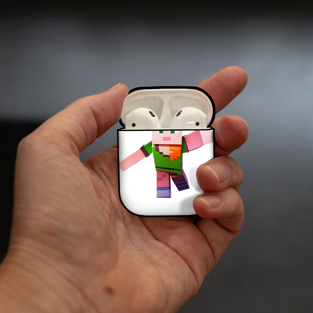 マインクラフト ブロックの世界 Minecraft MC Block world AirPods 第2世代保護ケース ハードシェル ブラック 耐衝撃・防指紋・カラビナ付き