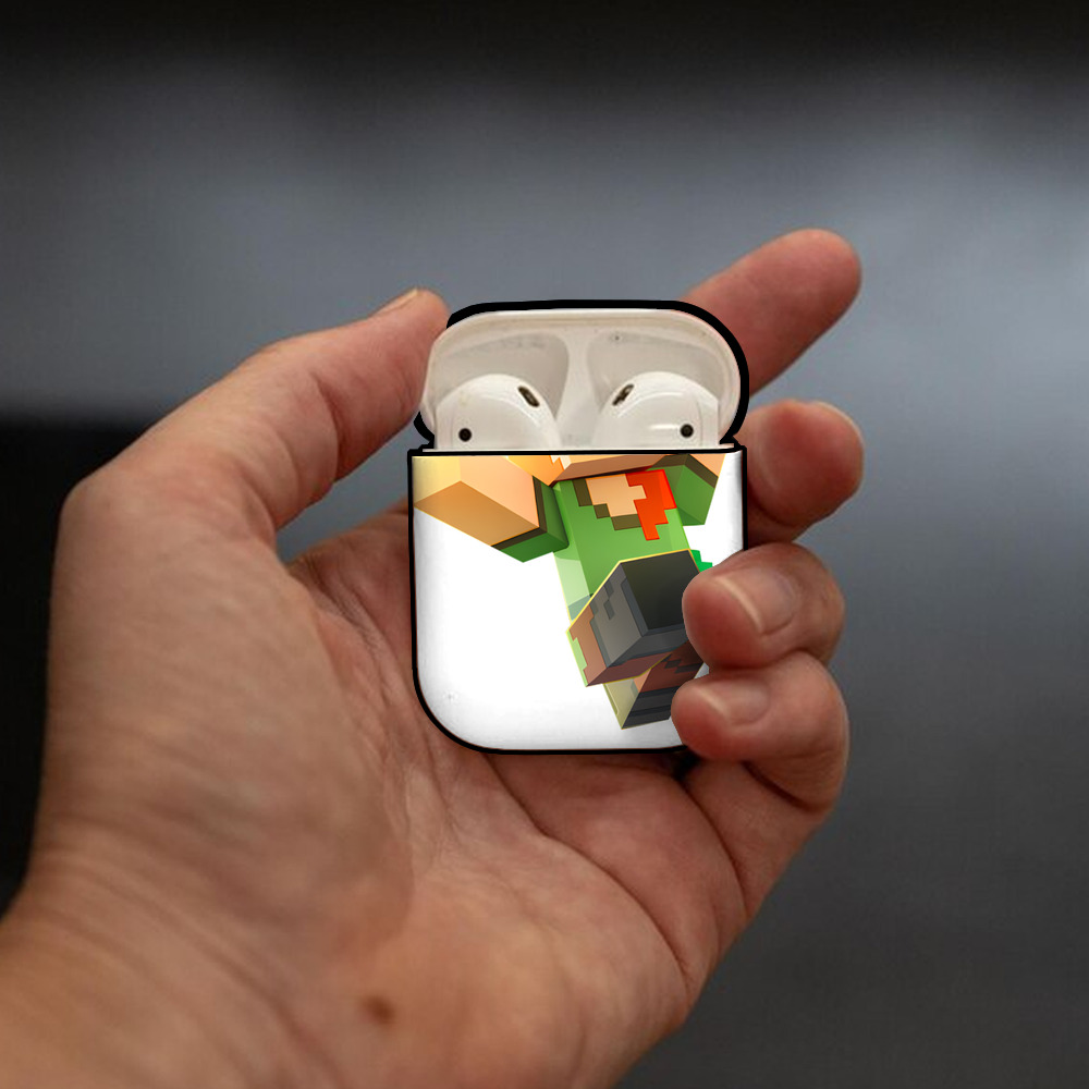 マインクラフト ブロックの世界 Minecraft MC Block world AirPods 第2世代保護ケース ハードシェル ブラック 耐衝撃・防指紋・カラビナ付き