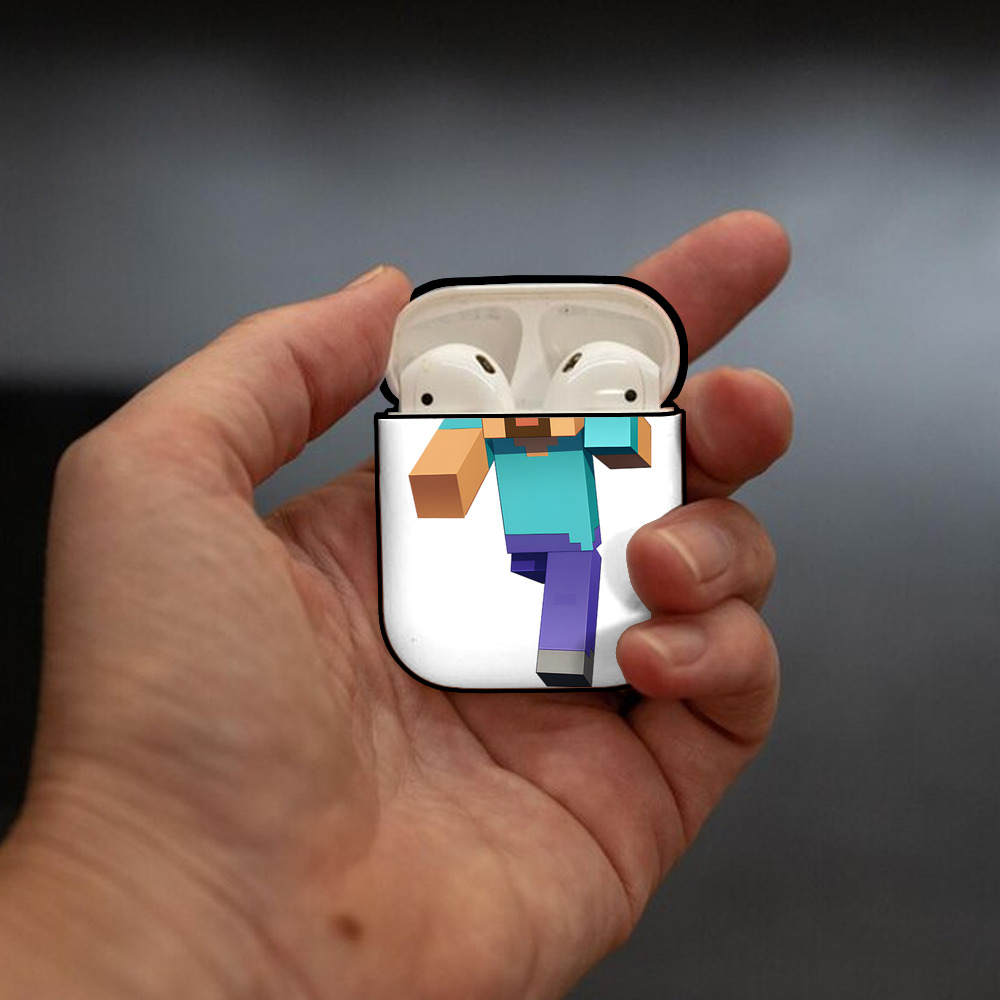 マインクラフト ブロックの世界 Minecraft MC Block world AirPods 第2世代保護ケース ハードシェル ブラック 耐衝撃・防指紋・カラビナ付き