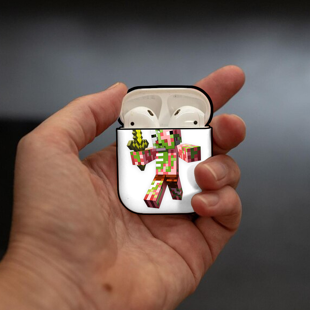 マインクラフト ブロックの世界 Minecraft MC Block world AirPods 第2世代保護ケース ハードシェル ブラック 耐衝撃・防指紋・カラビナ付き