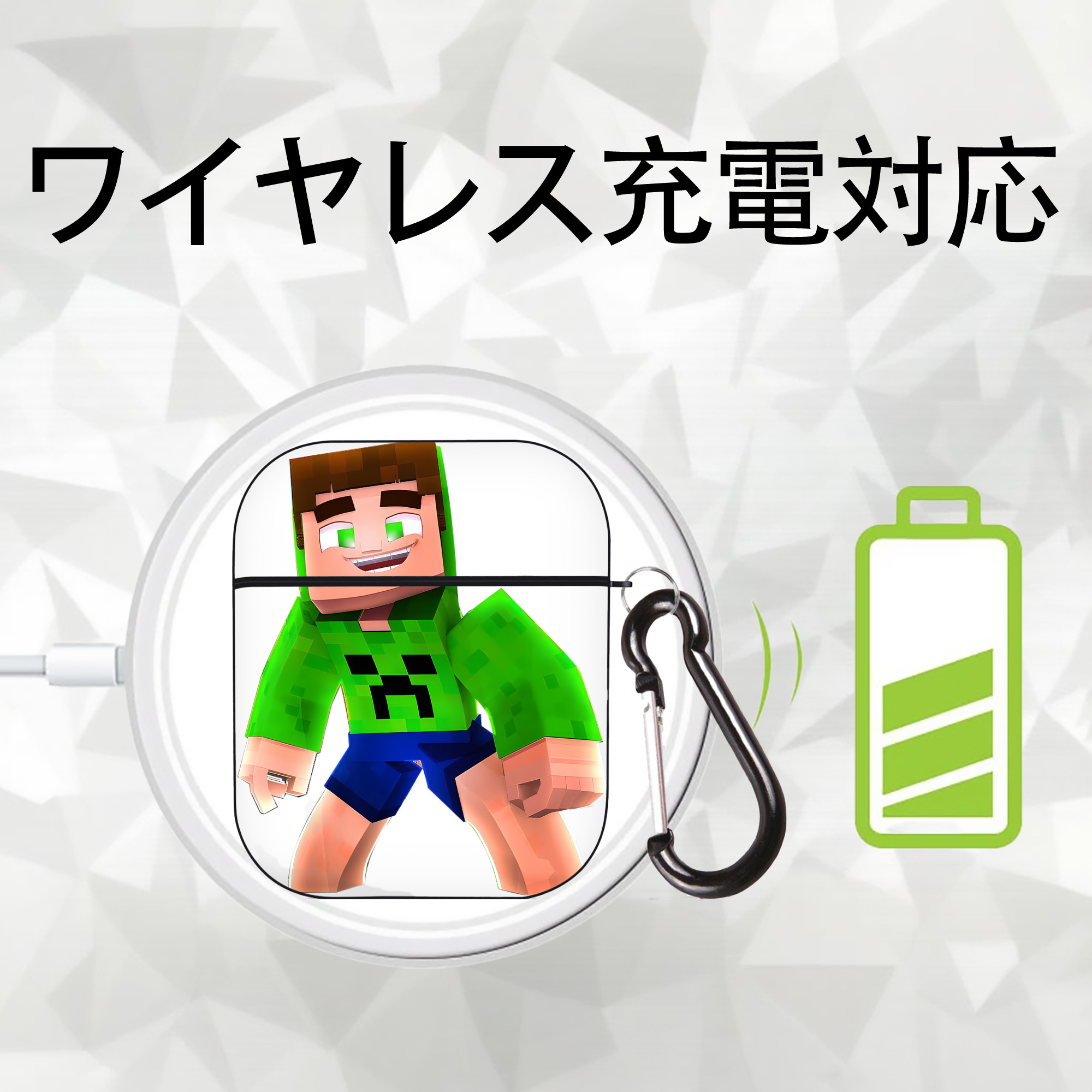 マインクラフト ブロックの世界 Minecraft MC Block world AirPods 第2世代保護ケース ハードシェル ブラック 耐衝撃・防指紋・カラビナ付き