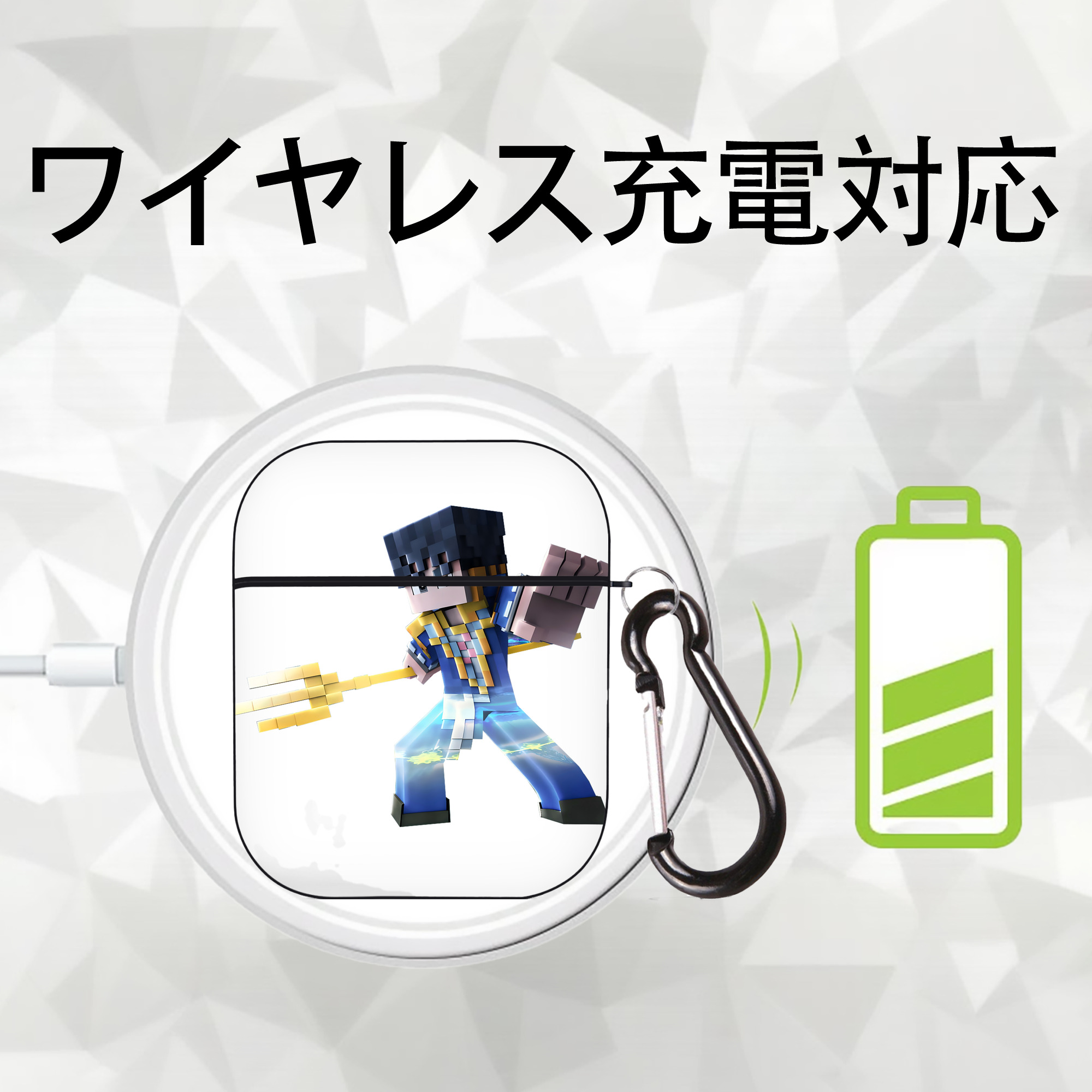 マインクラフト ブロックの世界 Minecraft MC Block world AirPods 第2世代保護ケース ハードシェル ブラック 耐衝撃・防指紋・カラビナ付き