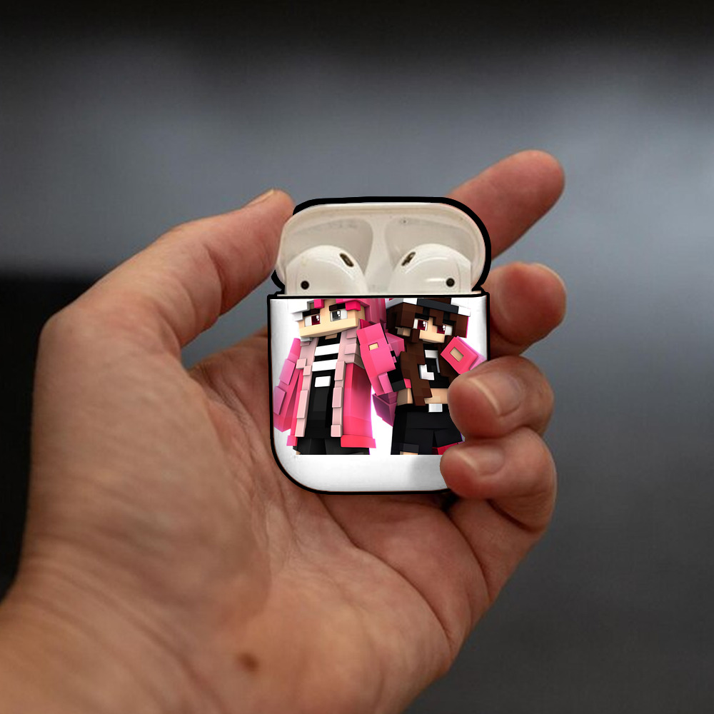 マインクラフト ブロックの世界 Minecraft MC Block world AirPods 第2世代保護ケース ハードシェル ブラック 耐衝撃・防指紋・カラビナ付き