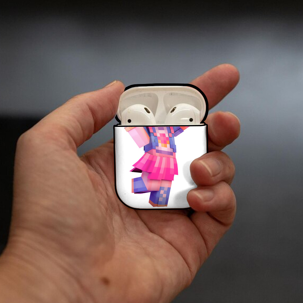 マインクラフト ブロックの世界 Minecraft MC Block world AirPods 第2世代保護ケース ハードシェル ブラック 耐衝撃・防指紋・カラビナ付き