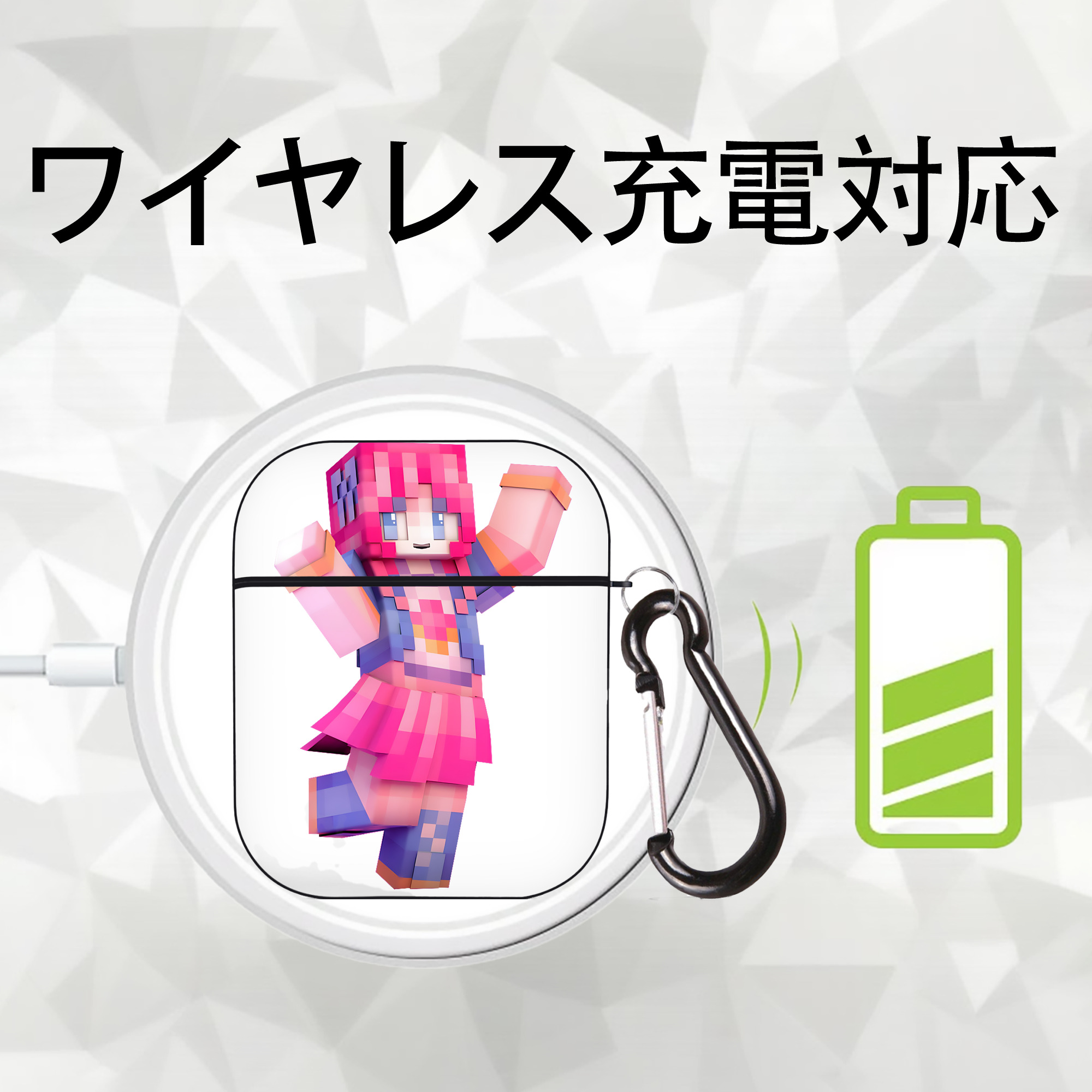 マインクラフト ブロックの世界 Minecraft MC Block world AirPods 第2世代保護ケース ハードシェル ブラック 耐衝撃・防指紋・カラビナ付き