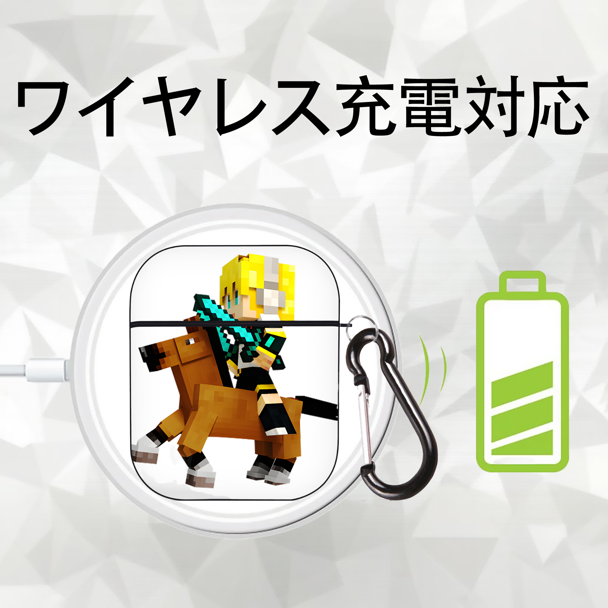 マインクラフト ブロックの世界 Minecraft MC Block world AirPods 第2世代保護ケース ハードシェル ブラック 耐衝撃・防指紋・カラビナ付き