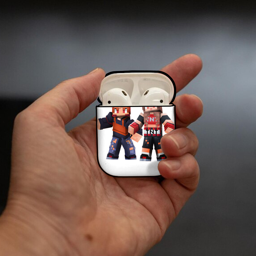マインクラフト ブロックの世界 Minecraft MC Block world AirPods 第2世代保護ケース ハードシェル ブラック 耐衝撃・防指紋・カラビナ付き