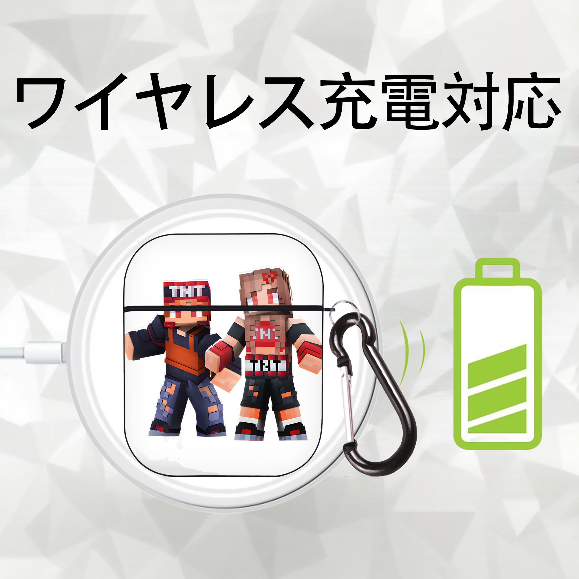 マインクラフト ブロックの世界 Minecraft MC Block world AirPods 第2世代保護ケース ハードシェル ブラック 耐衝撃・防指紋・カラビナ付き