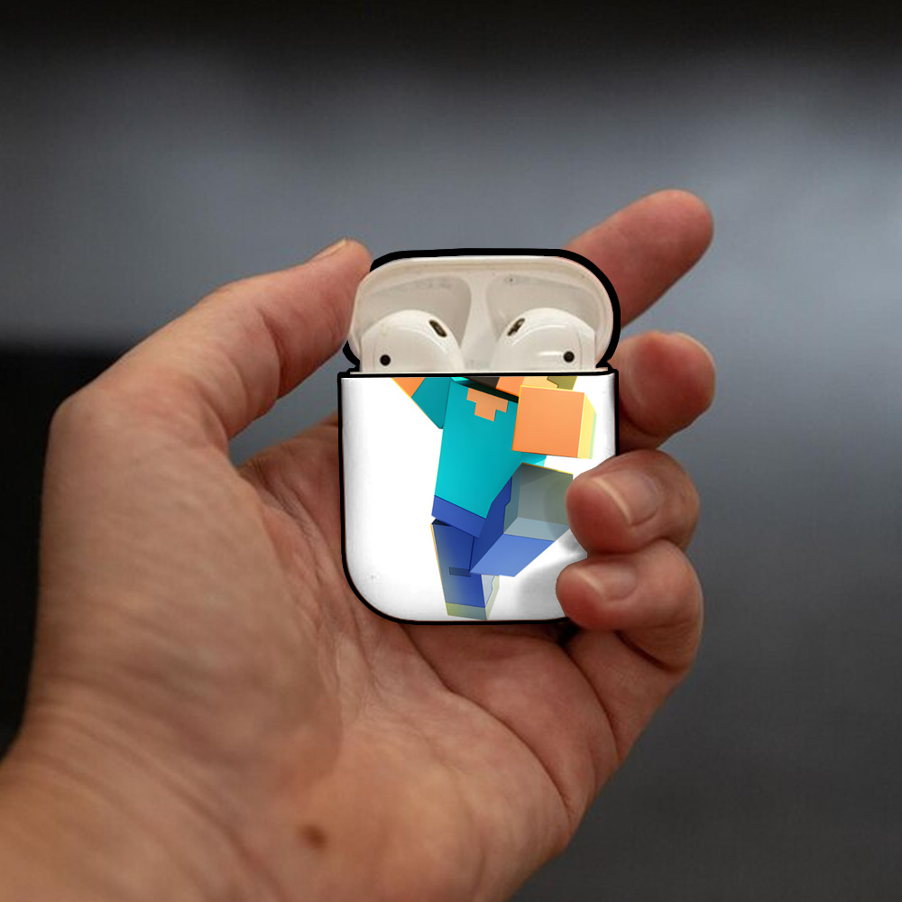 マインクラフト ブロックの世界 Minecraft MC Block world AirPods 第2世代保護ケース ハードシェル ブラック 耐衝撃・防指紋・カラビナ付き