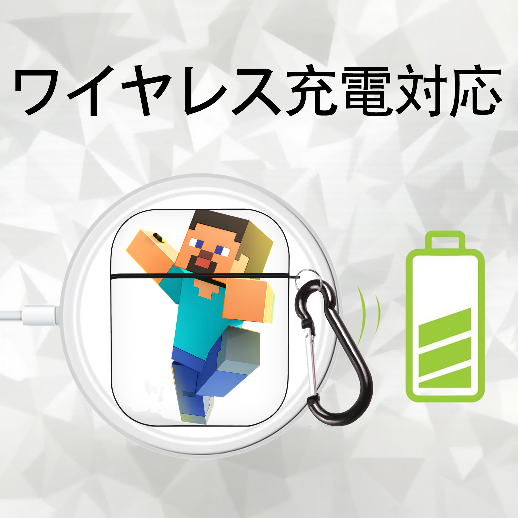 マインクラフト ブロックの世界 Minecraft MC Block world AirPods 第2世代保護ケース ハードシェル ブラック 耐衝撃・防指紋・カラビナ付き