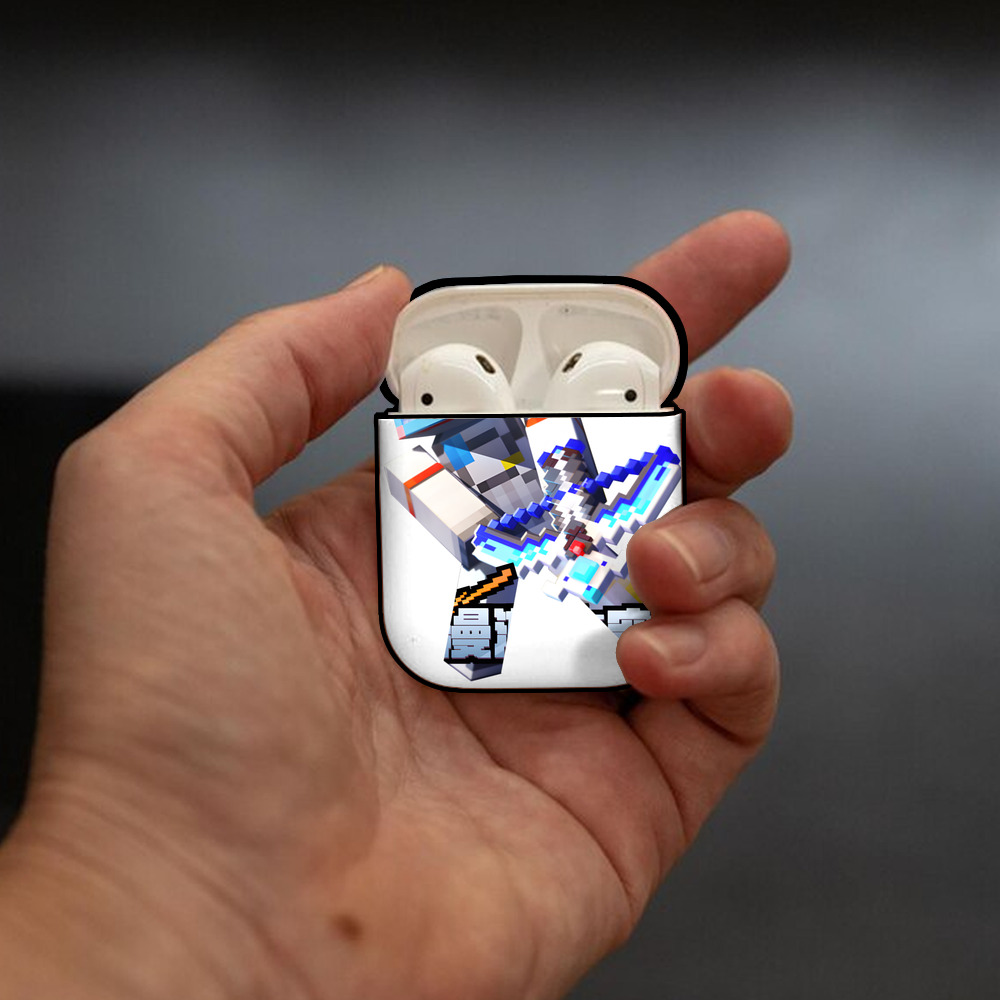 マインクラフト ブロックの世界 Minecraft MC Block world AirPods 第2世代保護ケース ハードシェル ブラック 耐衝撃・防指紋・カラビナ付き