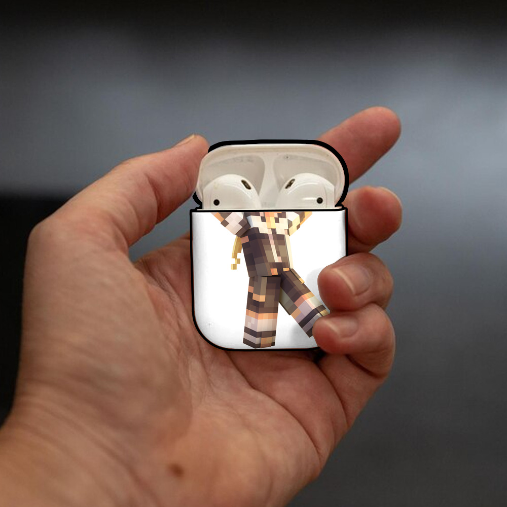 マインクラフト ブロックの世界 Minecraft MC Block world AirPods 第2世代保護ケース ハードシェル ブラック 耐衝撃・防指紋・カラビナ付き