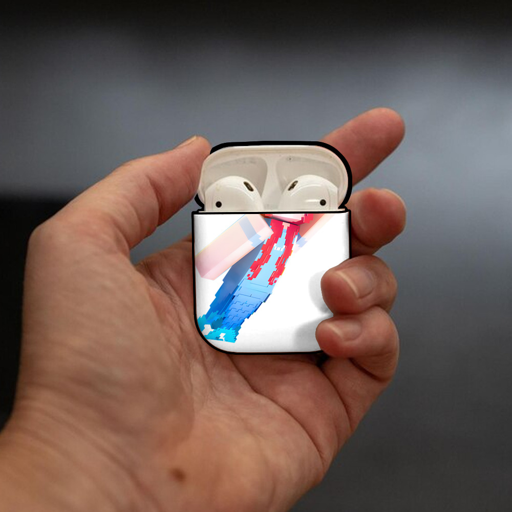 マインクラフト ブロックの世界 Minecraft MC Block world AirPods 第2世代保護ケース ハードシェル ブラック 耐衝撃・防指紋・カラビナ付き