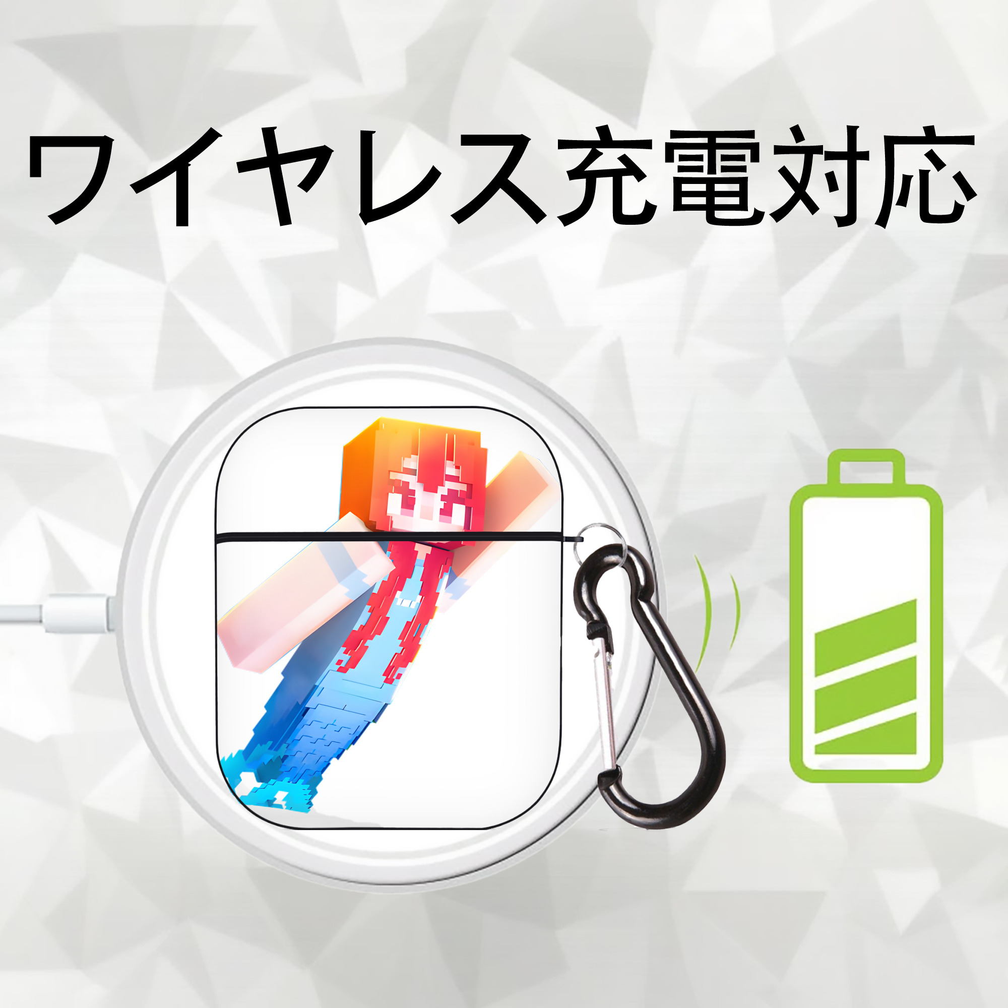 マインクラフト ブロックの世界 Minecraft MC Block world AirPods 第2世代保護ケース ハードシェル ブラック 耐衝撃・防指紋・カラビナ付き