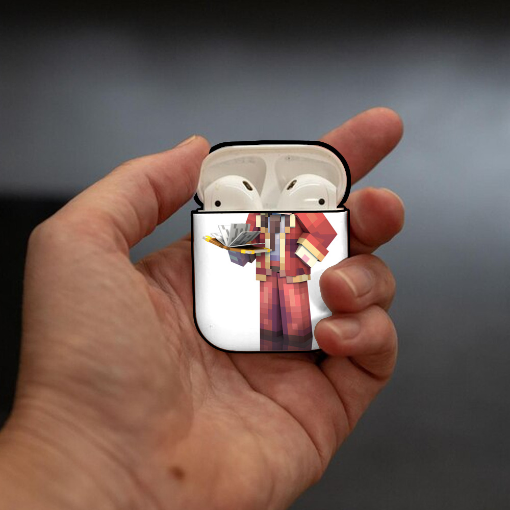 マインクラフト ブロックの世界 Minecraft MC Block world AirPods 第2世代保護ケース ハードシェル ブラック 耐衝撃・防指紋・カラビナ付き