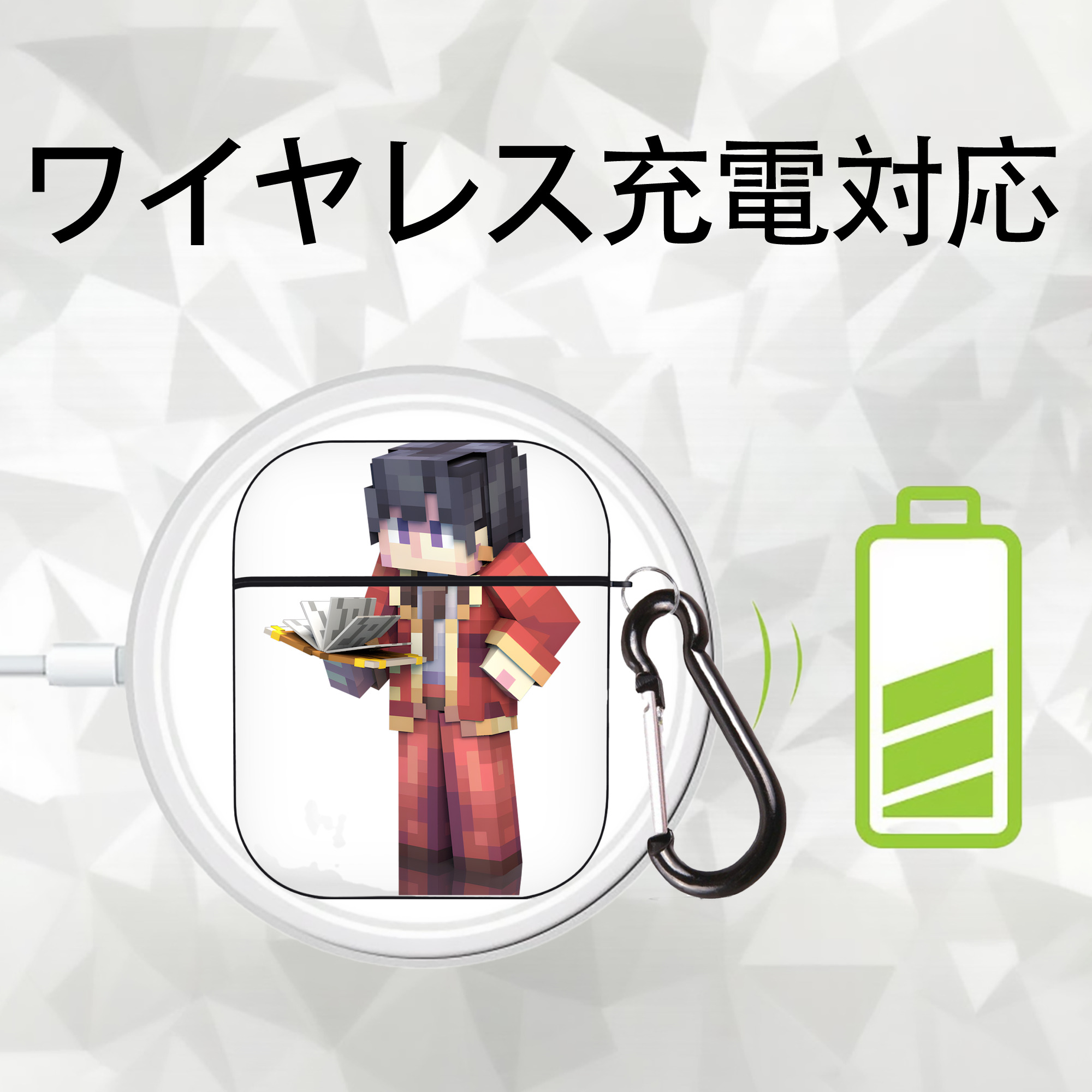 マインクラフト ブロックの世界 Minecraft MC Block world AirPods 第2世代保護ケース ハードシェル ブラック 耐衝撃・防指紋・カラビナ付き