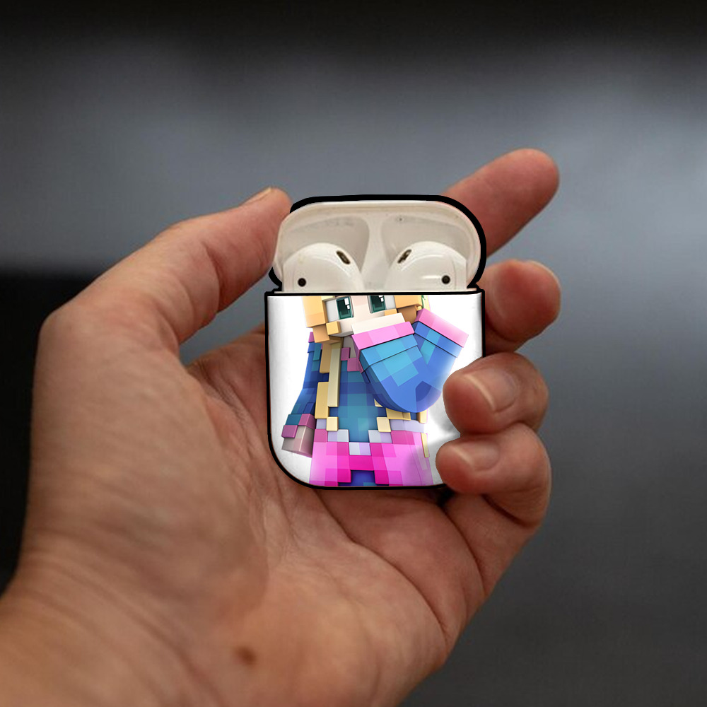 マインクラフト ブロックの世界 Minecraft MC Block world AirPods 第2世代保護ケース ハードシェル ブラック 耐衝撃・防指紋・カラビナ付き