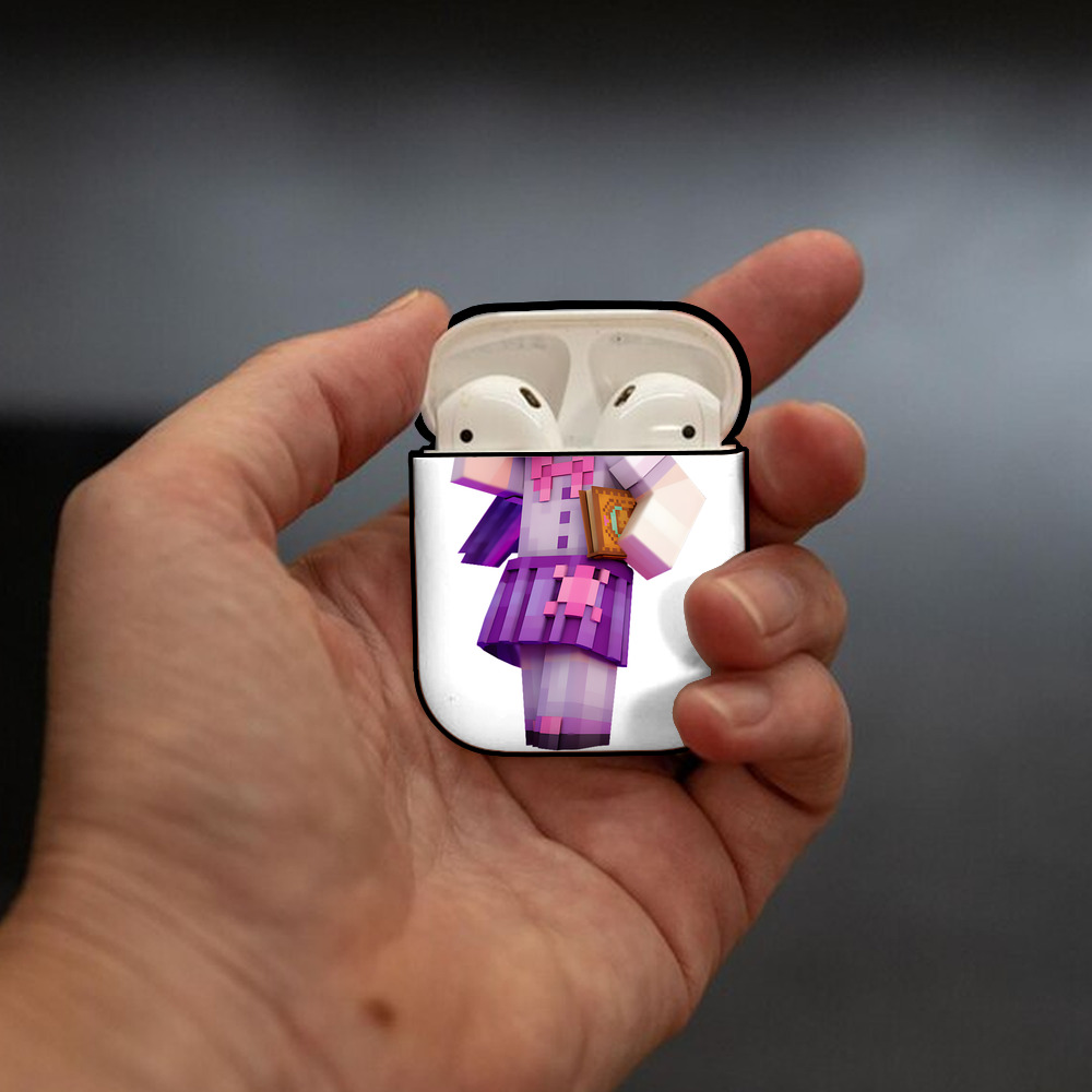 マインクラフト ブロックの世界 Minecraft MC Block world AirPods 第2世代保護ケース ハードシェル ブラック 耐衝撃・防指紋・カラビナ付き