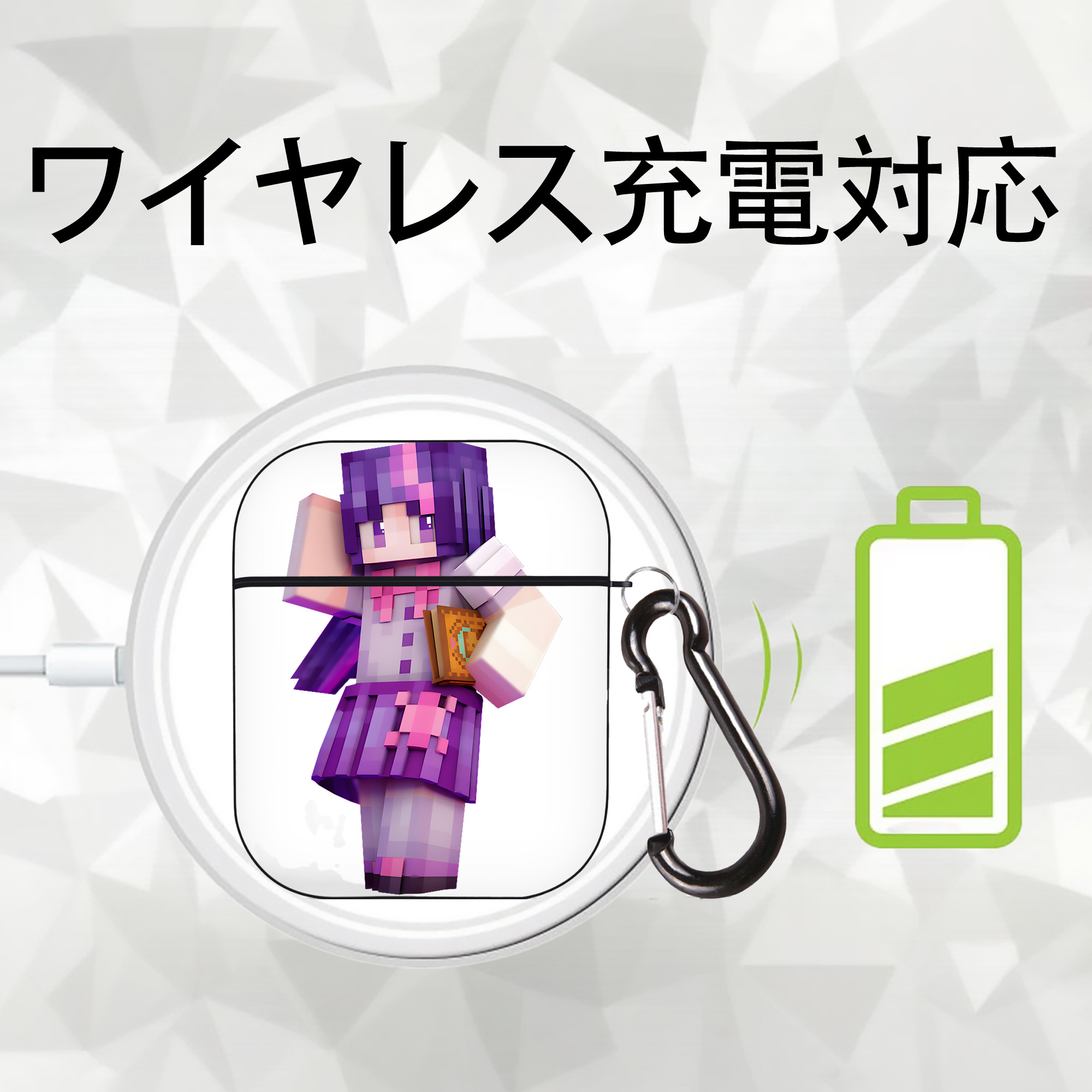 マインクラフト ブロックの世界 Minecraft MC Block world AirPods 第2世代保護ケース ハードシェル ブラック 耐衝撃・防指紋・カラビナ付き
