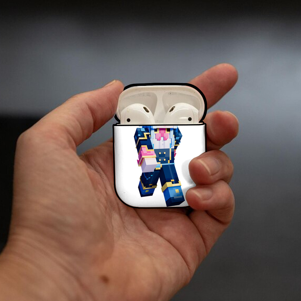 マインクラフト ブロックの世界 Minecraft MC Block world AirPods 第2世代保護ケース ハードシェル ブラック 耐衝撃・防指紋・カラビナ付き