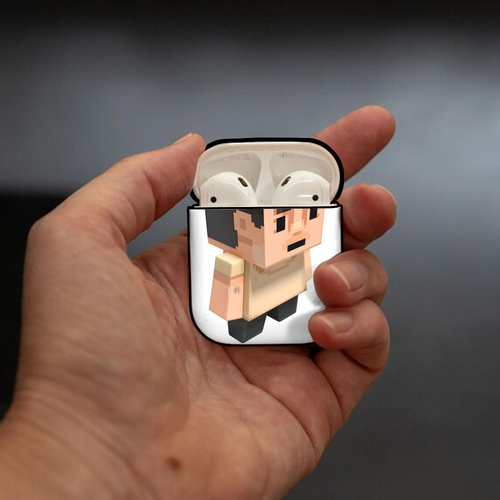 マインクラフト ブロックの世界 Minecraft MC Block world AirPods 第2世代保護ケース ハードシェル ブラック 耐衝撃・防指紋・カラビナ付き