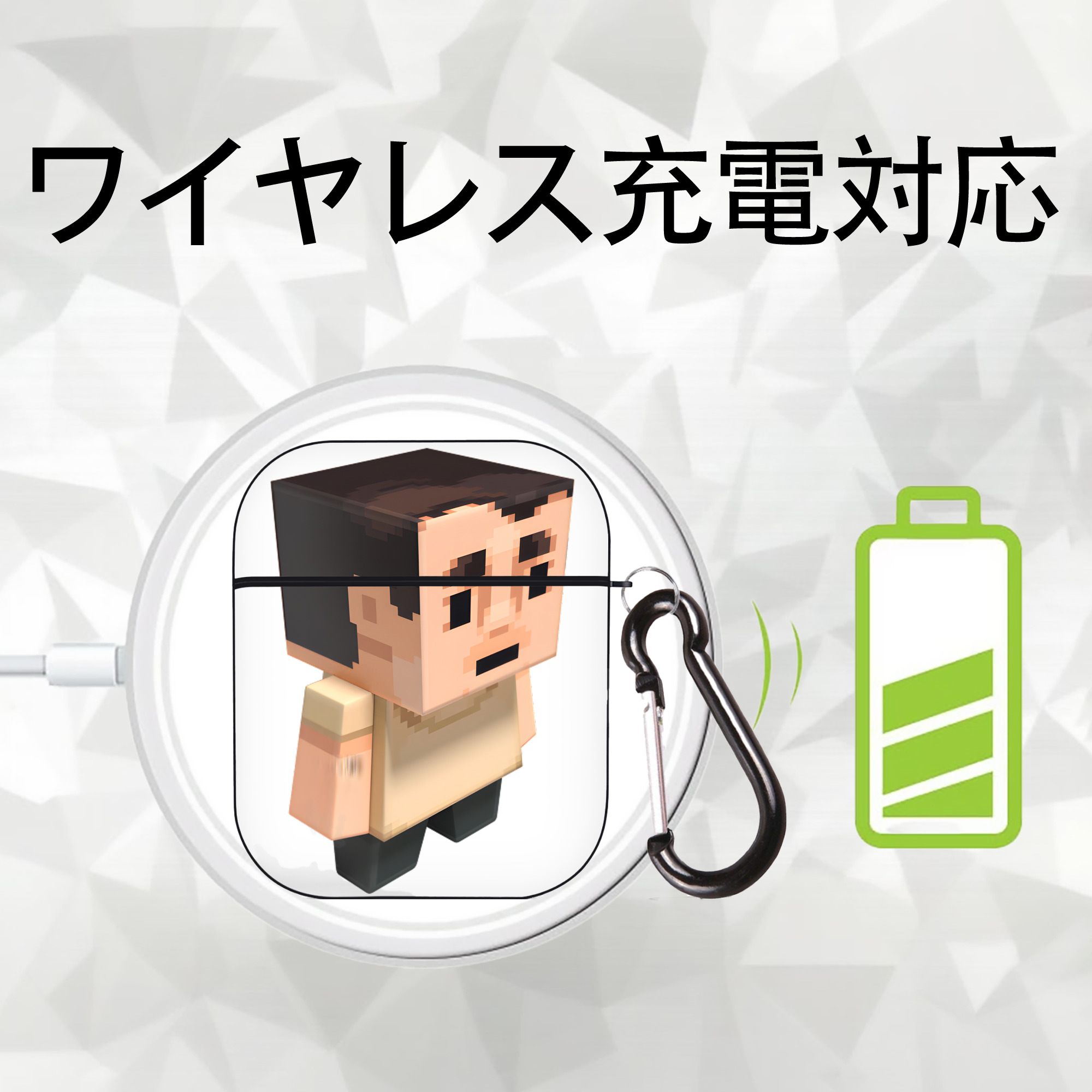 マインクラフト ブロックの世界 Minecraft MC Block world AirPods 第2世代保護ケース ハードシェル ブラック 耐衝撃・防指紋・カラビナ付き