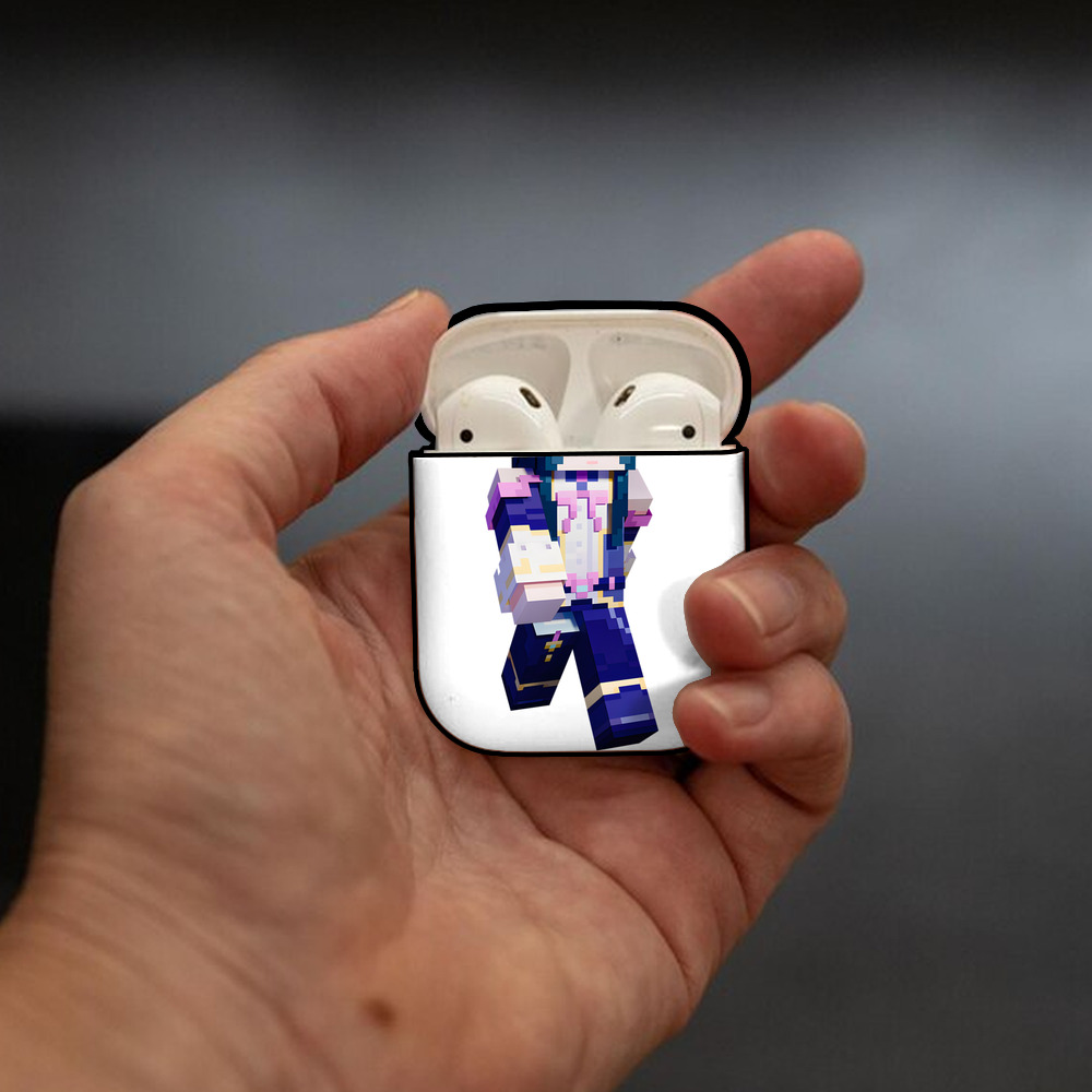 マインクラフト ブロックの世界 Minecraft MC Block world AirPods 第2世代保護ケース ハードシェル ブラック 耐衝撃・防指紋・カラビナ付き