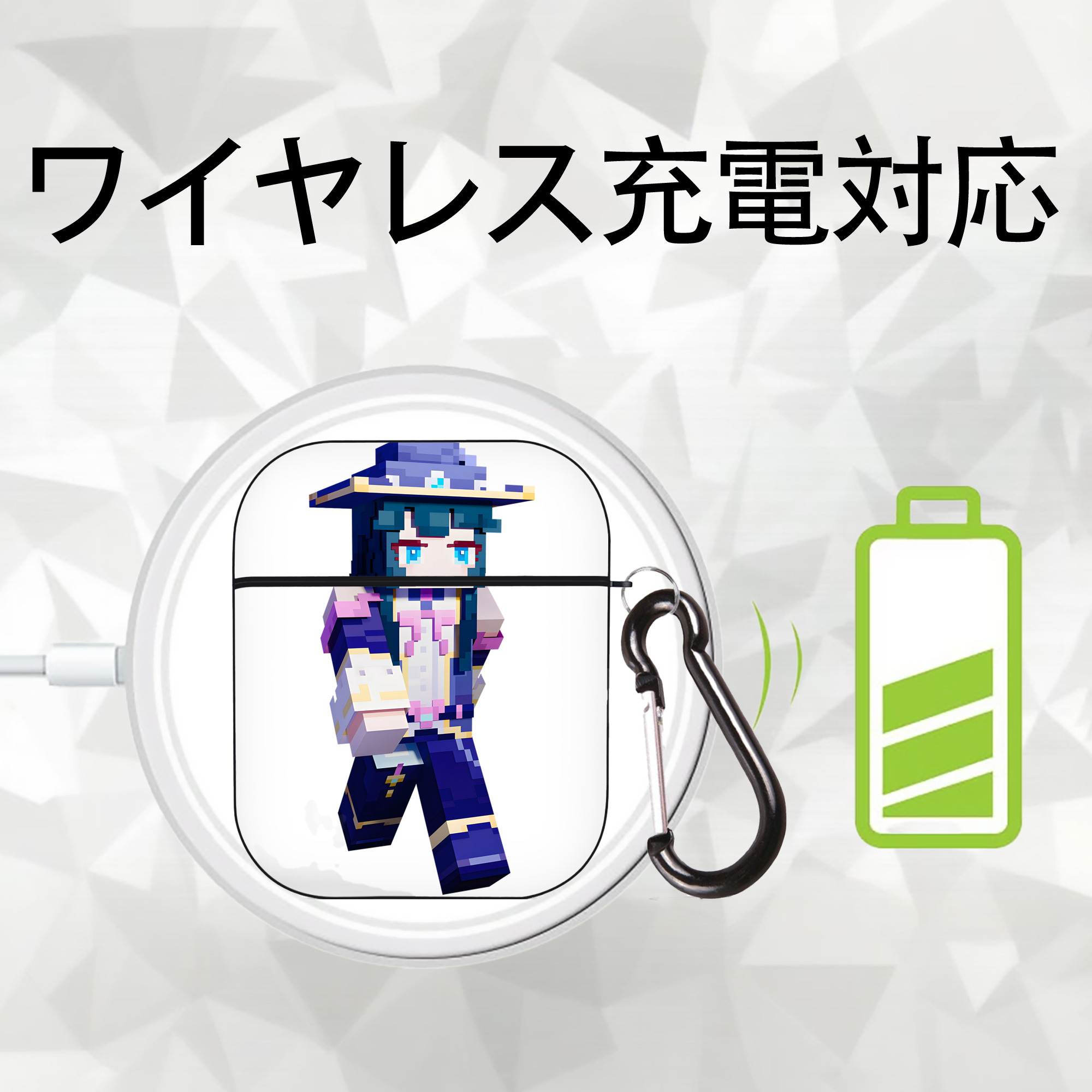 マインクラフト ブロックの世界 Minecraft MC Block world AirPods 第2世代保護ケース ハードシェル ブラック 耐衝撃・防指紋・カラビナ付き
