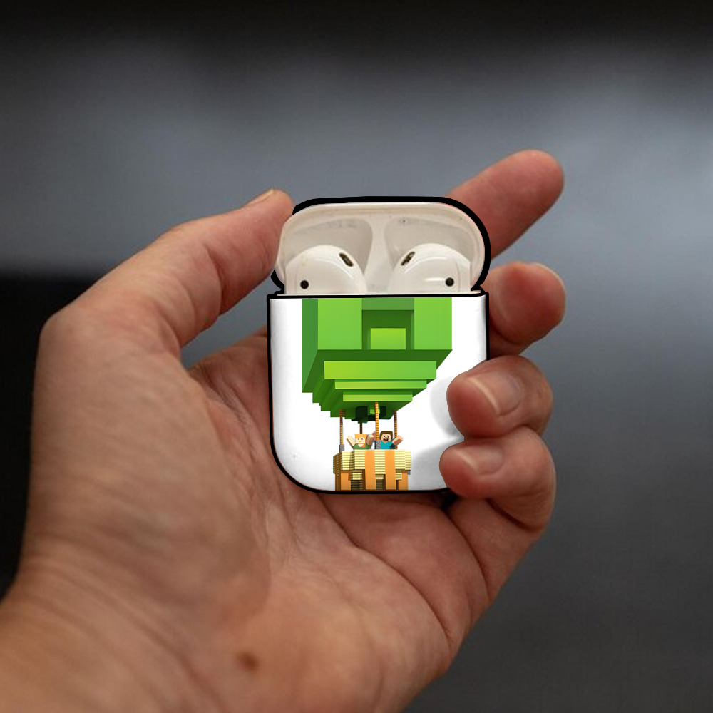 マインクラフト ブロックの世界 Minecraft MC Block world AirPods 第2世代保護ケース ハードシェル ブラック 耐衝撃・防指紋・カラビナ付き
