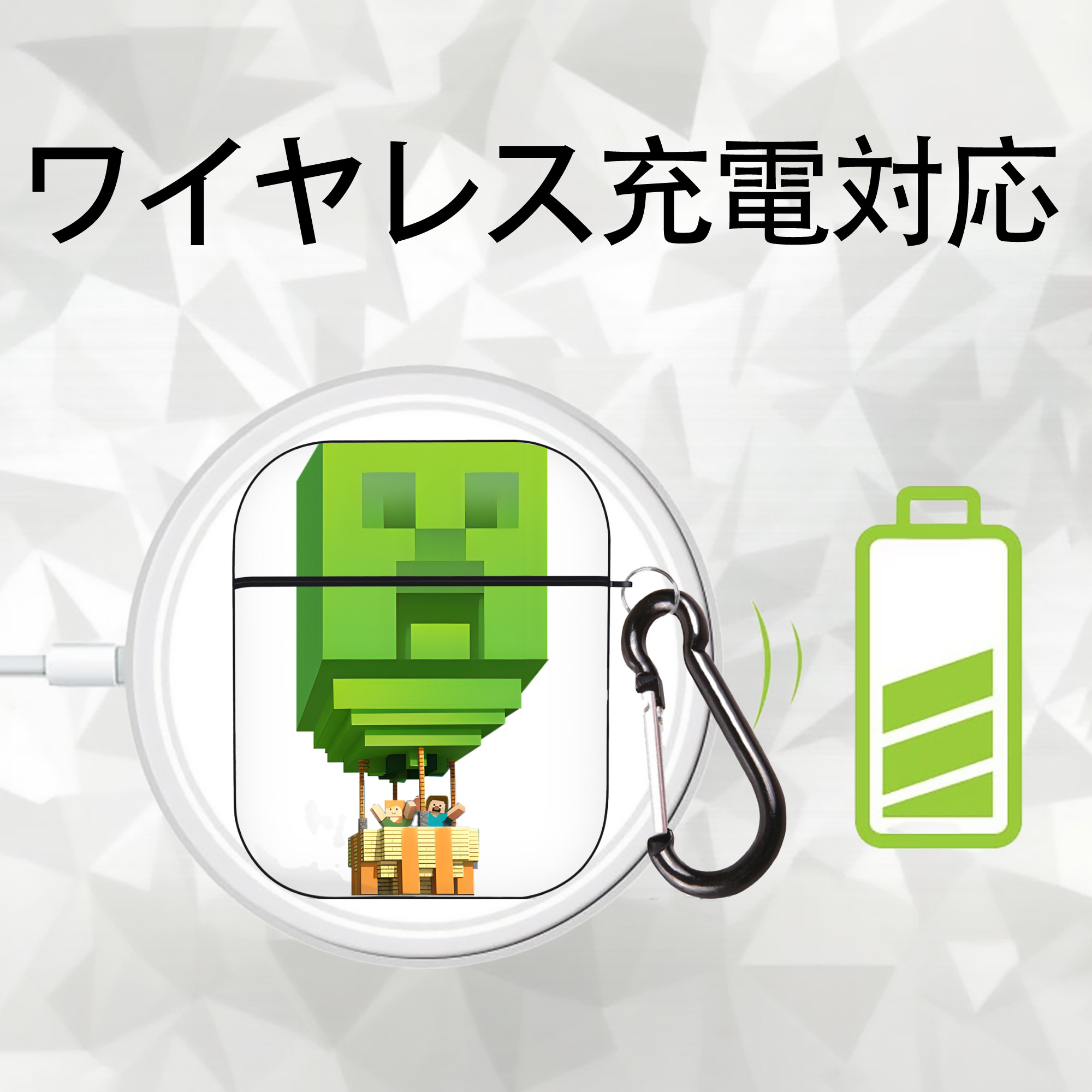 マインクラフト ブロックの世界 Minecraft MC Block world AirPods 第2世代保護ケース ハードシェル ブラック 耐衝撃・防指紋・カラビナ付き