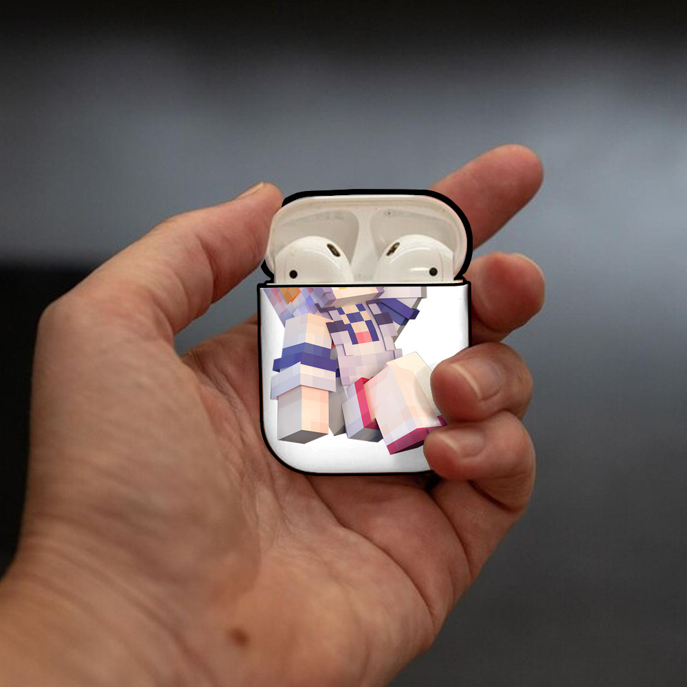 マインクラフト ブロックの世界 Minecraft MC Block world AirPods 第2世代保護ケース ハードシェル ブラック 耐衝撃・防指紋・カラビナ付き